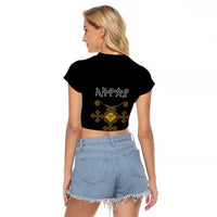Ethiopia Saba Kemis Raglan Cropped T Shirt Habesha Style Black Color