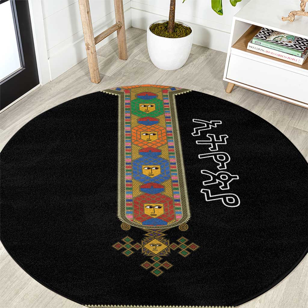 Ethiopia Saba Kemis Round Carpet Habesha Style Black Color
