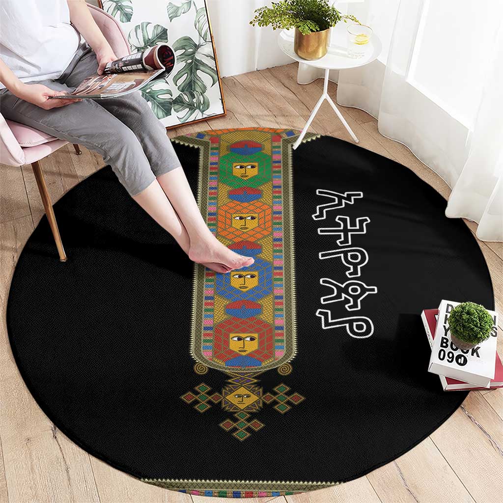 Ethiopia Saba Kemis Round Carpet Habesha Style Black Color