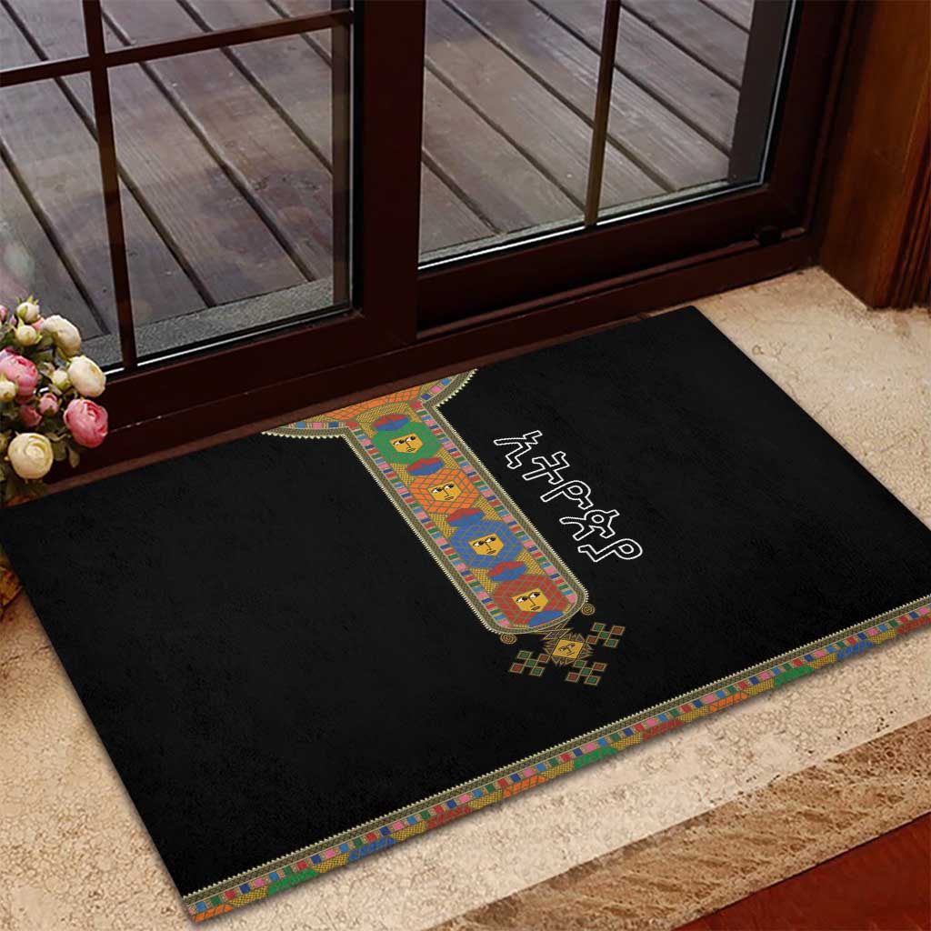 Ethiopia Saba Kemis Rubber Doormat Habesha Style Black Color