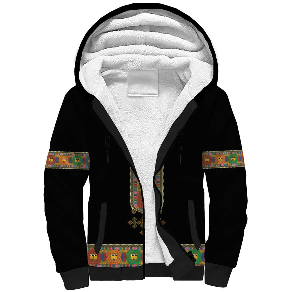 Ethiopia Saba Kemis Sherpa Hoodie Habesha Style Black Color