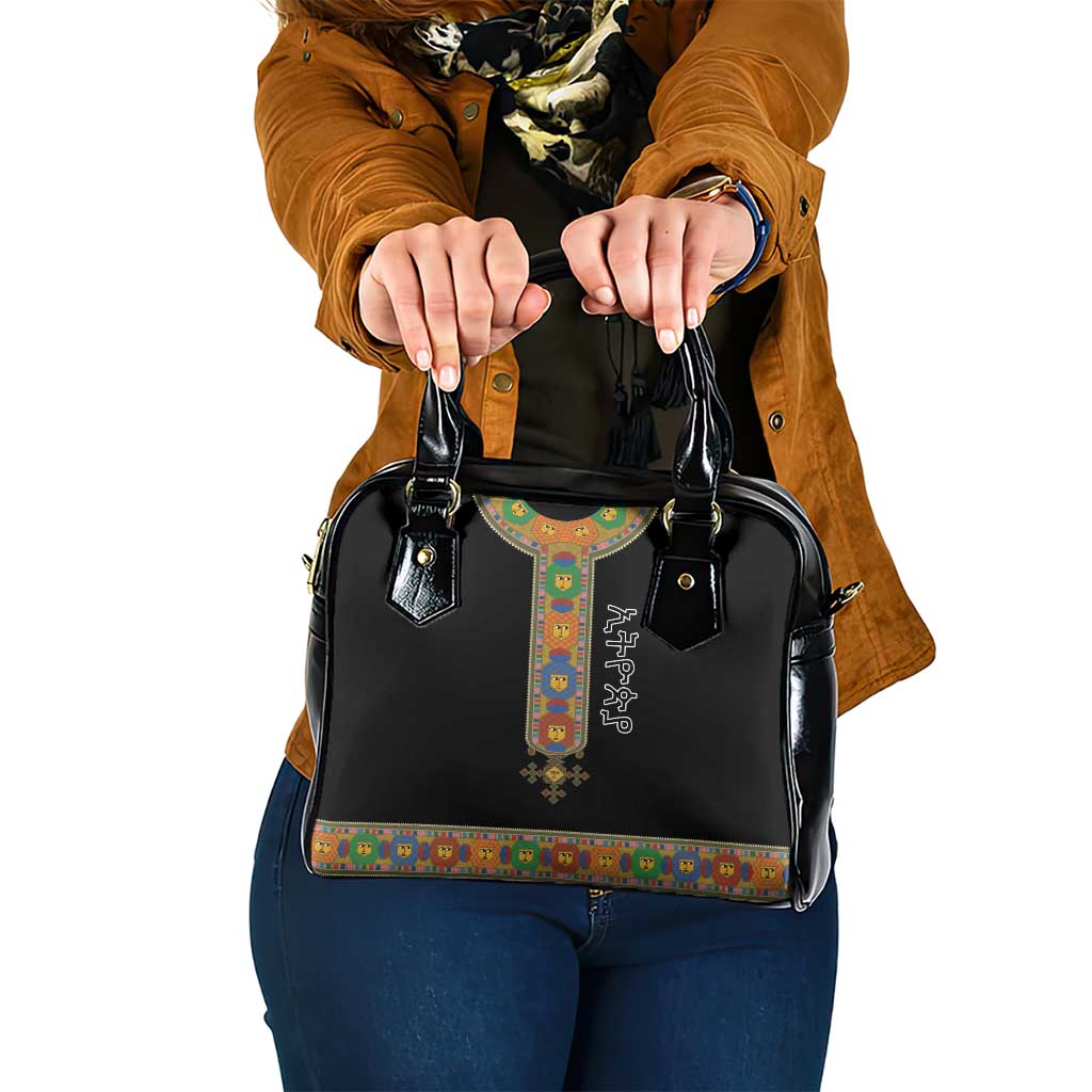 Ethiopia Saba Kemis Shoulder Handbag Habesha Style Black Color