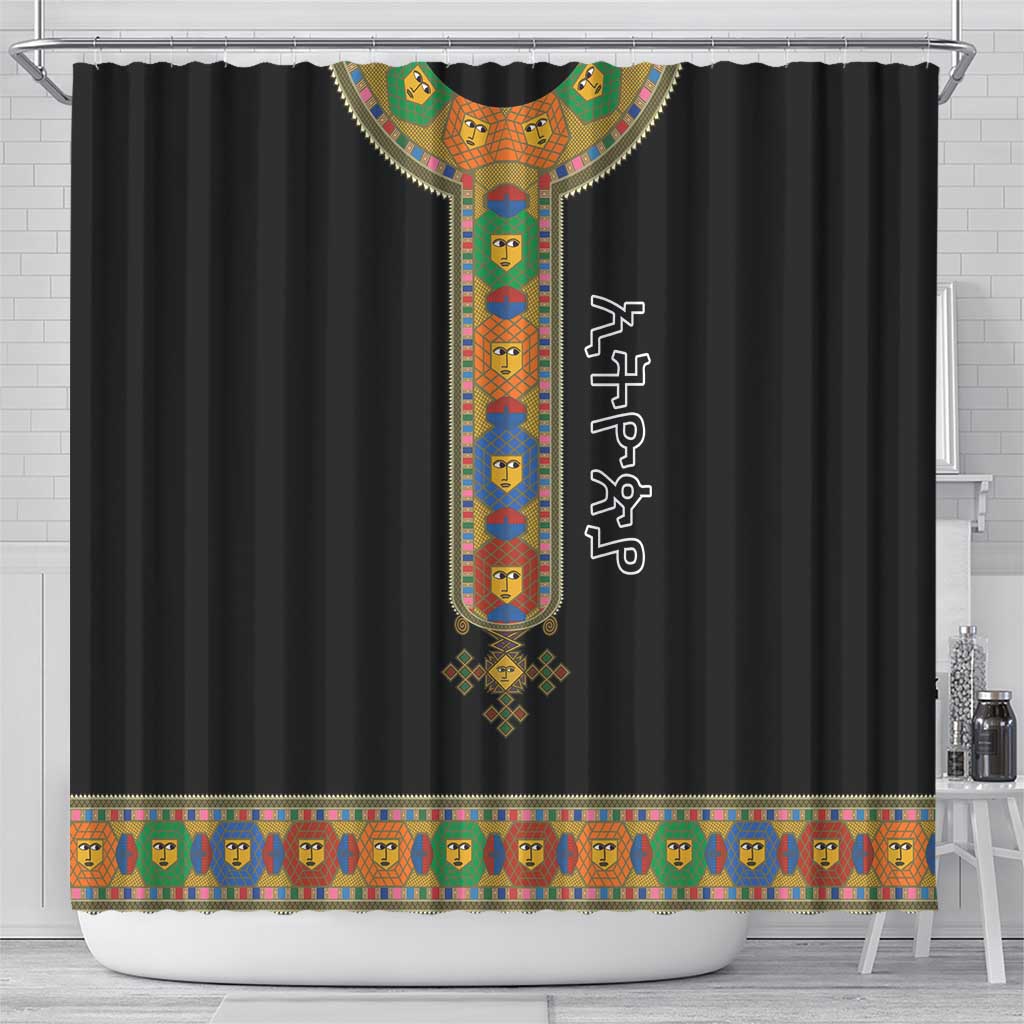 Ethiopia Saba Kemis Shower Curtain Habesha Style Black Color