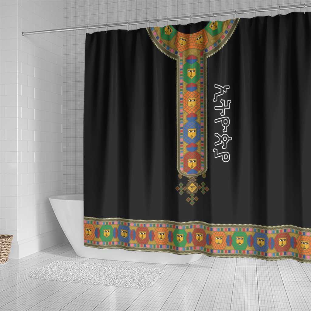 Ethiopia Saba Kemis Shower Curtain Habesha Style Black Color
