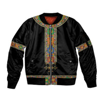 Ethiopia Saba Kemis Sleeve Zip Bomber Jacket Habesha Style Black Color
