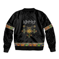Ethiopia Saba Kemis Sleeve Zip Bomber Jacket Habesha Style Black Color