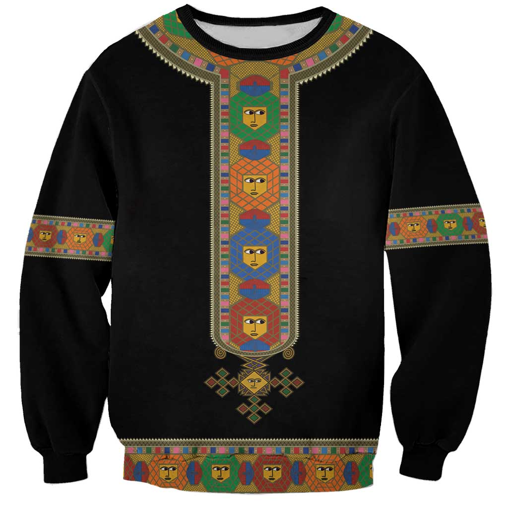 Ethiopia Saba Kemis Sweatshirt Habesha Style Black Color