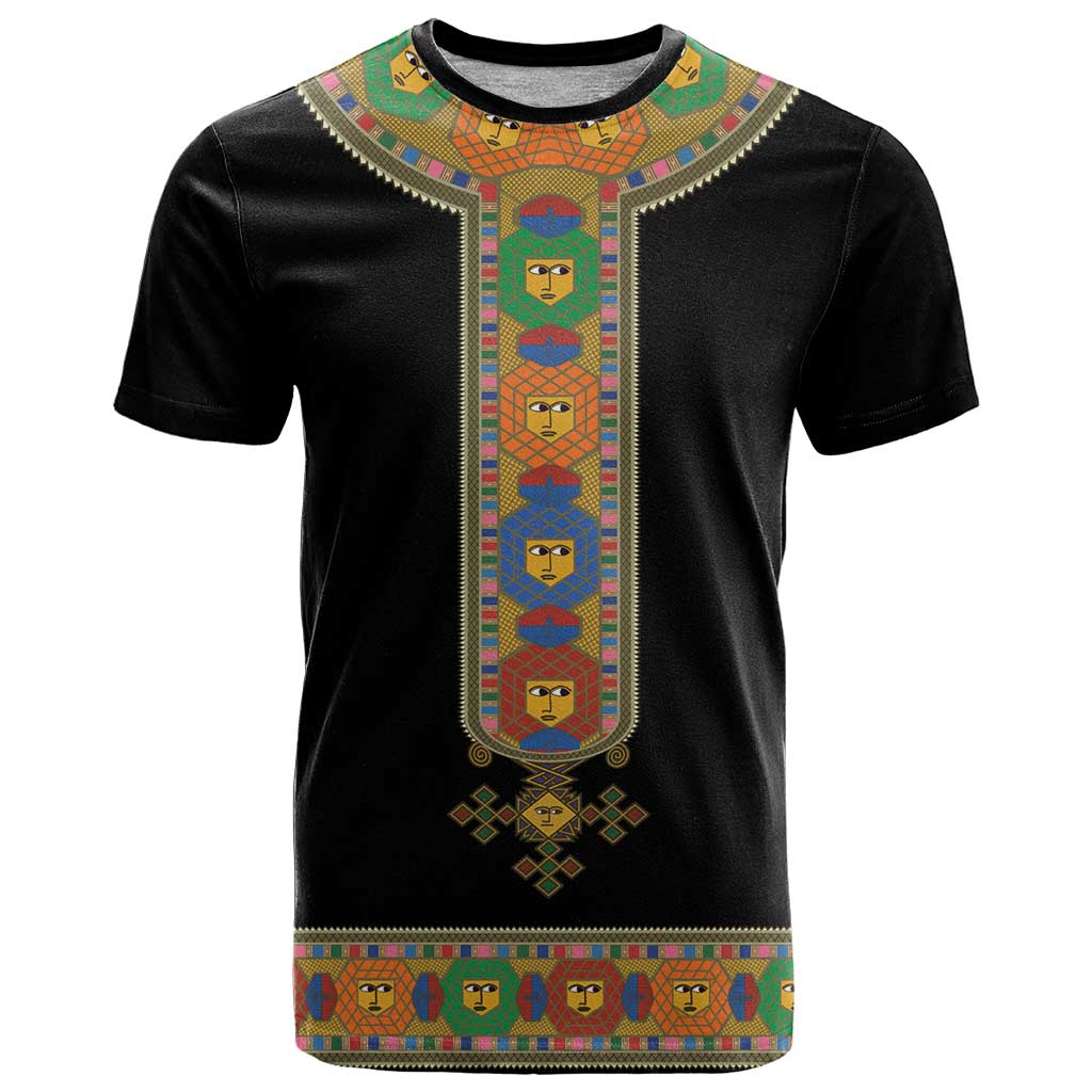 Ethiopia Saba Kemis T Shirt Habesha Style Black Color