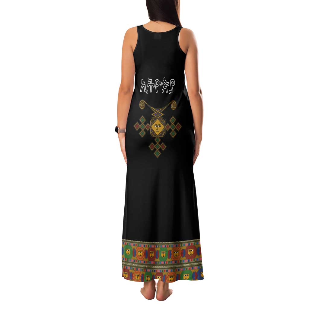 Ethiopia Saba Kemis Tank Maxi Dress Habesha Style Black Color