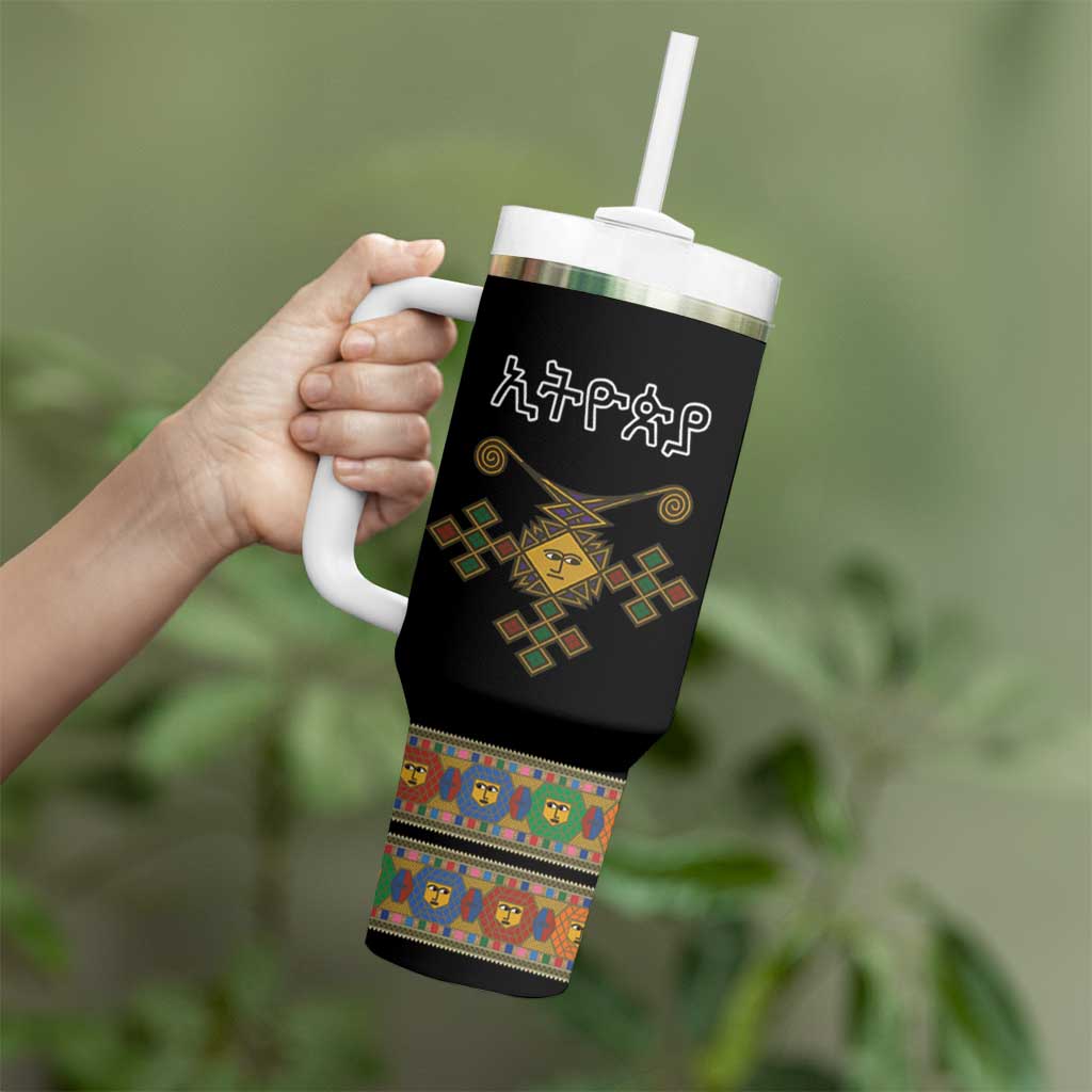 Ethiopia Saba Kemis Tumbler With Handle Habesha Style Black Color