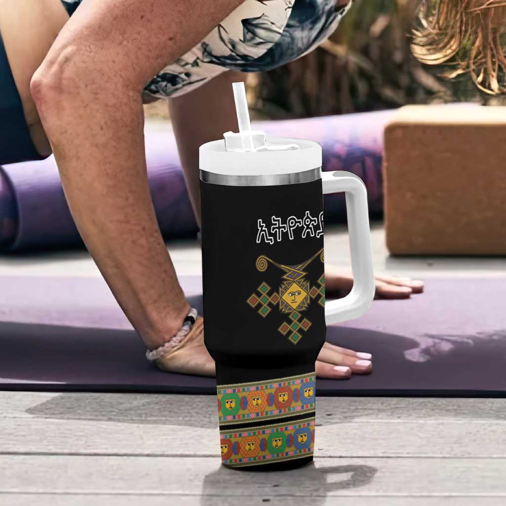 Ethiopia Saba Kemis Tumbler With Handle Habesha Style Black Color