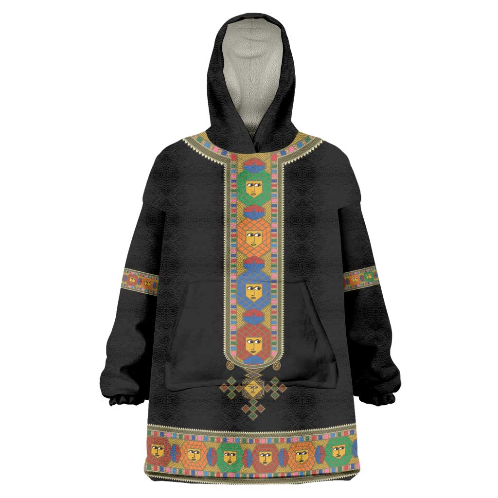 Ethiopia Saba Kemis Wearable Blanket Hoodie Habesha Style Black Color