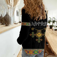 Ethiopia Saba Kemis Women Casual Shirt Habesha Style Black Color