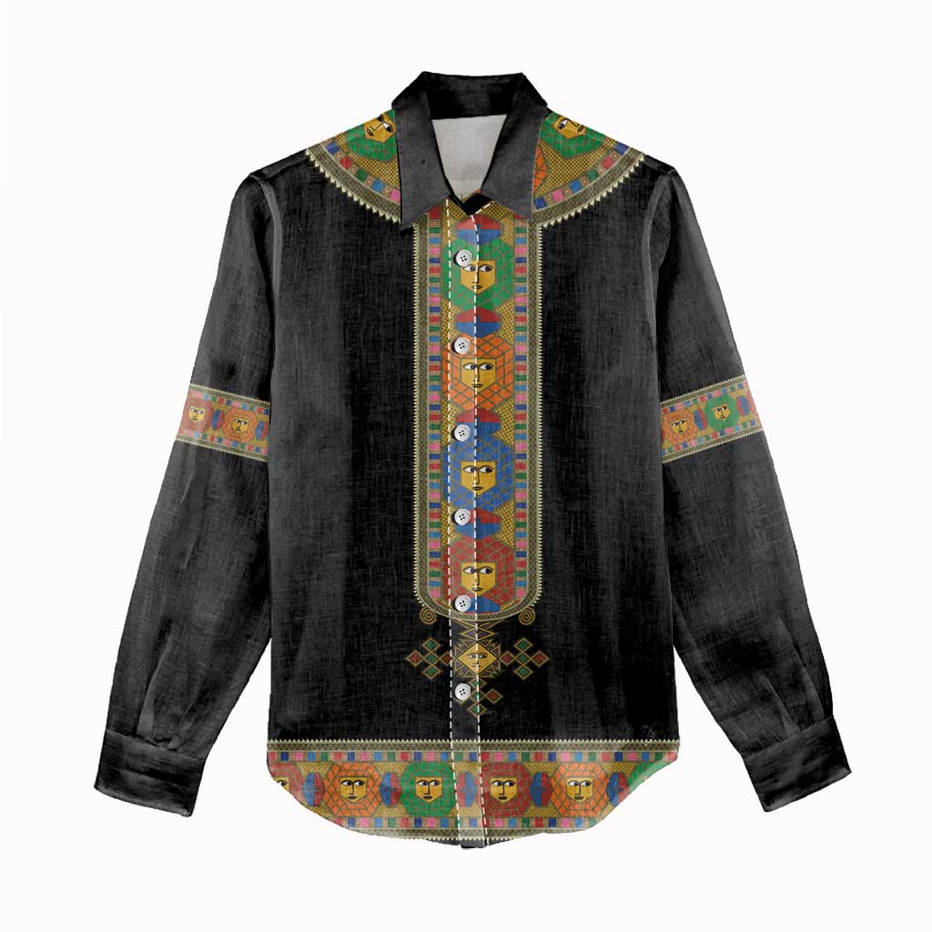 Ethiopia Saba Kemis Women Casual Shirt Habesha Style Black Color