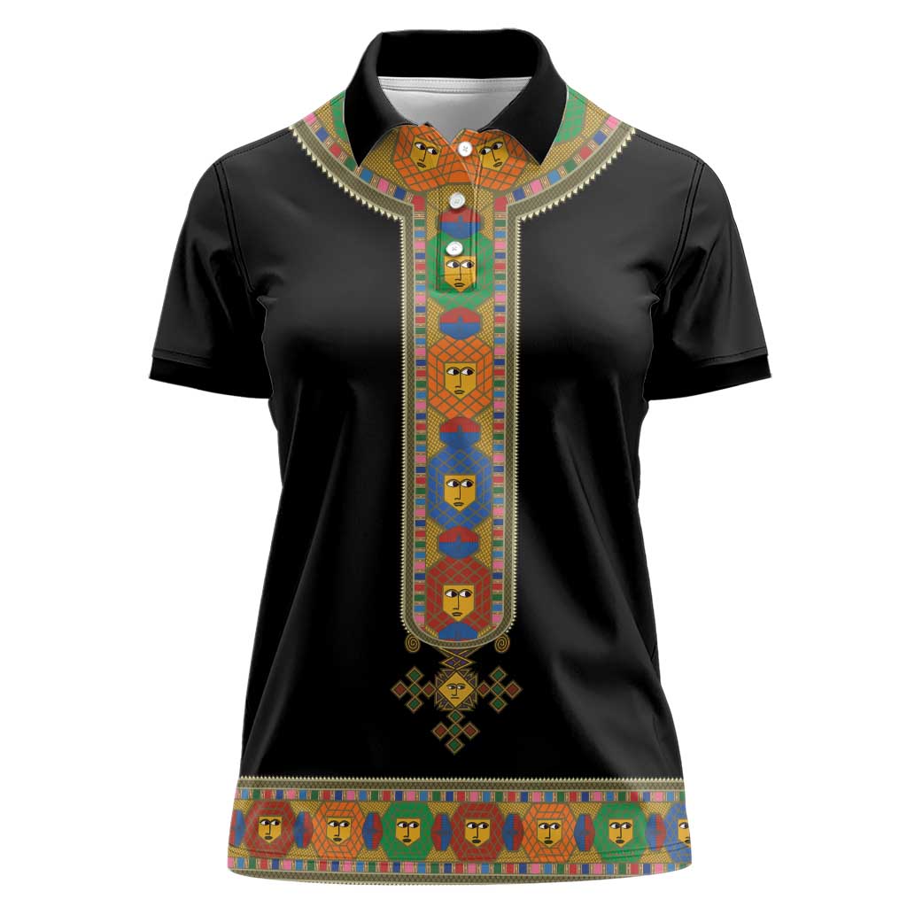 Ethiopia Saba Kemis Women Polo Shirt Habesha Style Black Color