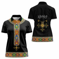 Ethiopia Saba Kemis Women Polo Shirt Habesha Style Black Color