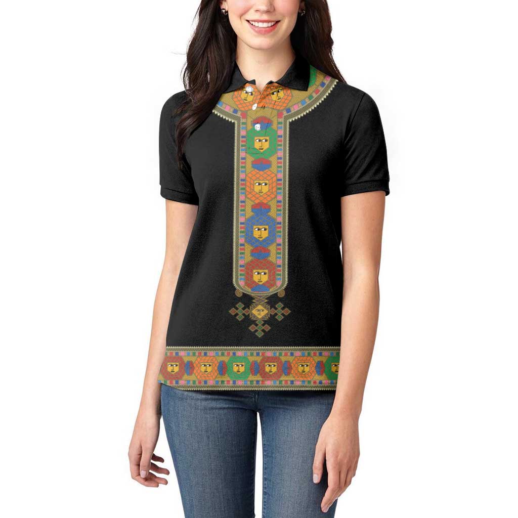 Ethiopia Saba Kemis Women Polo Shirt Habesha Style Black Color