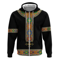 Ethiopia Saba Kemis Zip Hoodie Habesha Style Black Color