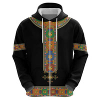 Ethiopia Saba Kemis Zip Hoodie Habesha Style Black Color