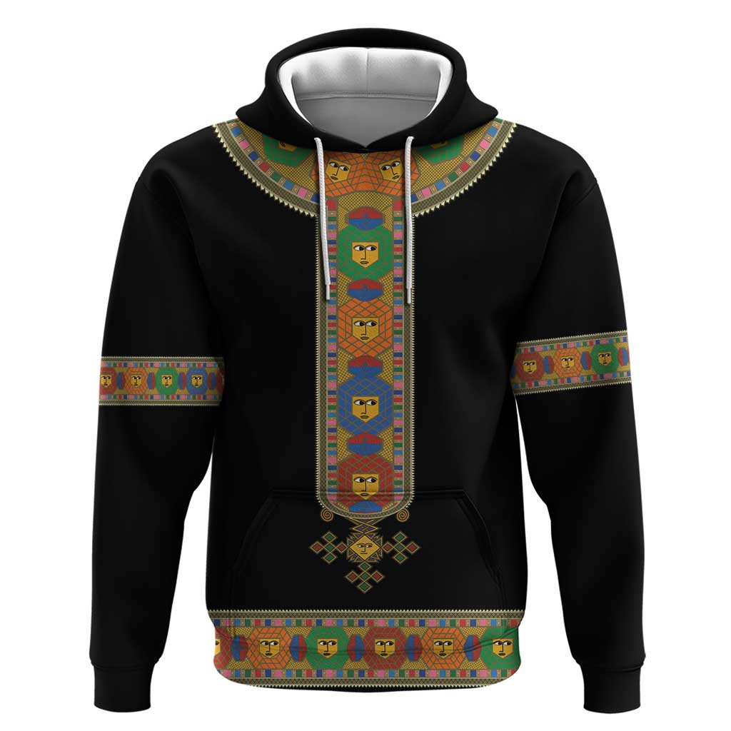 Ethiopia Saba Kemis Zip Hoodie Habesha Style Black Color