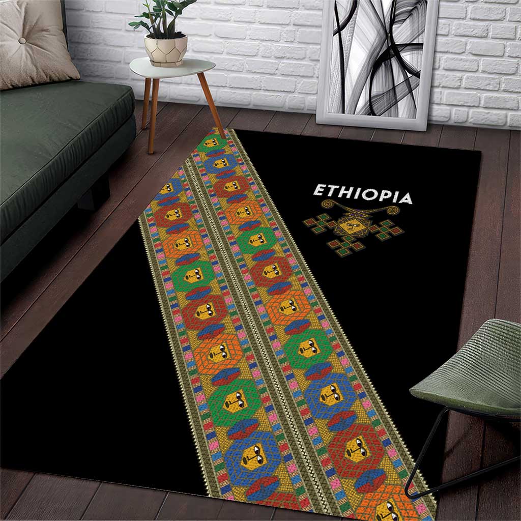 Ethiopia Saba Kemis Area Rug Sash Style Black Color