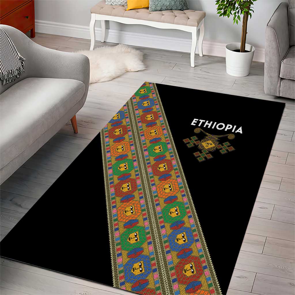 Ethiopia Saba Kemis Area Rug Sash Style Black Color