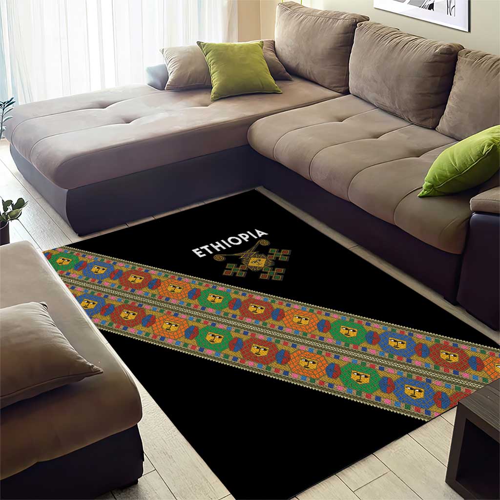 Ethiopia Saba Kemis Area Rug Sash Style Black Color