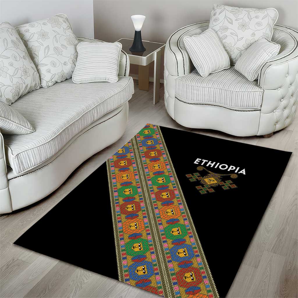 Ethiopia Saba Kemis Area Rug Sash Style Black Color