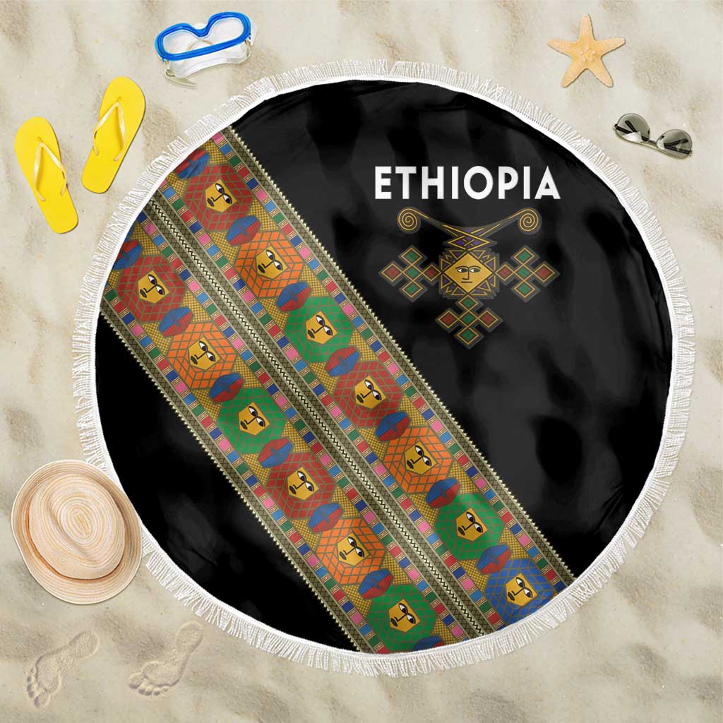Ethiopia Saba Kemis Beach Blanket Sash Style Black Color