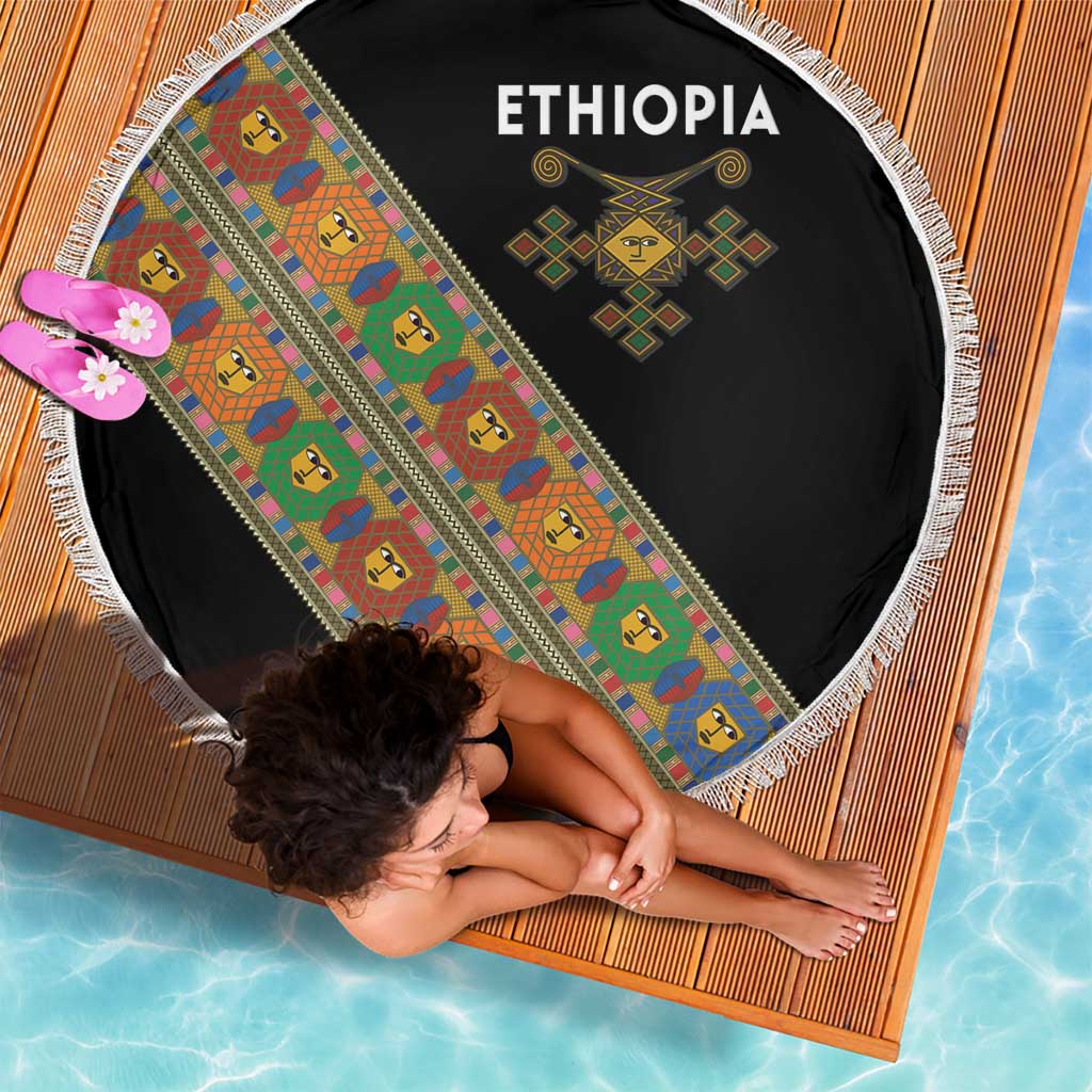 Ethiopia Saba Kemis Beach Blanket Sash Style Black Color