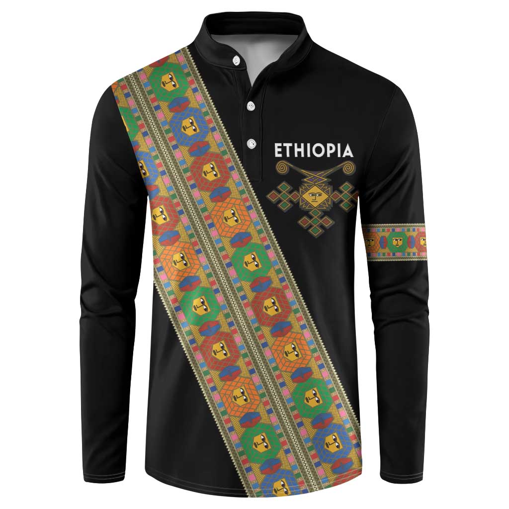 Ethiopia Saba Kemis Button Sweatshirt Sash Style Black Color