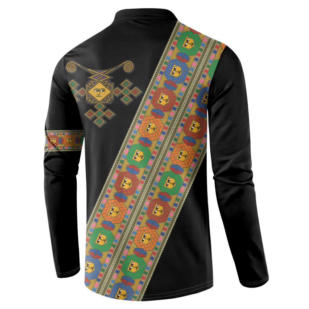 Ethiopia Saba Kemis Button Sweatshirt Sash Style Black Color