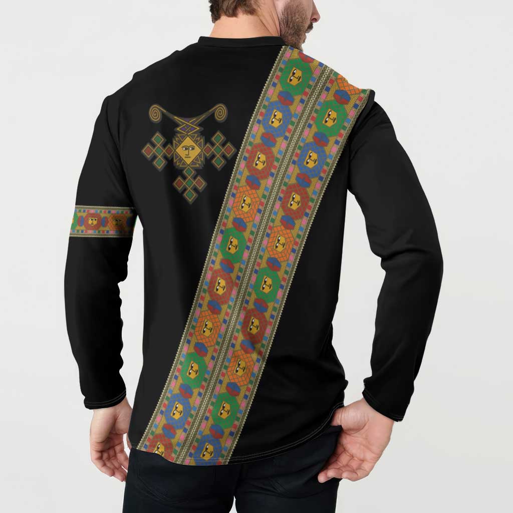 Ethiopia Saba Kemis Button Sweatshirt Sash Style Black Color