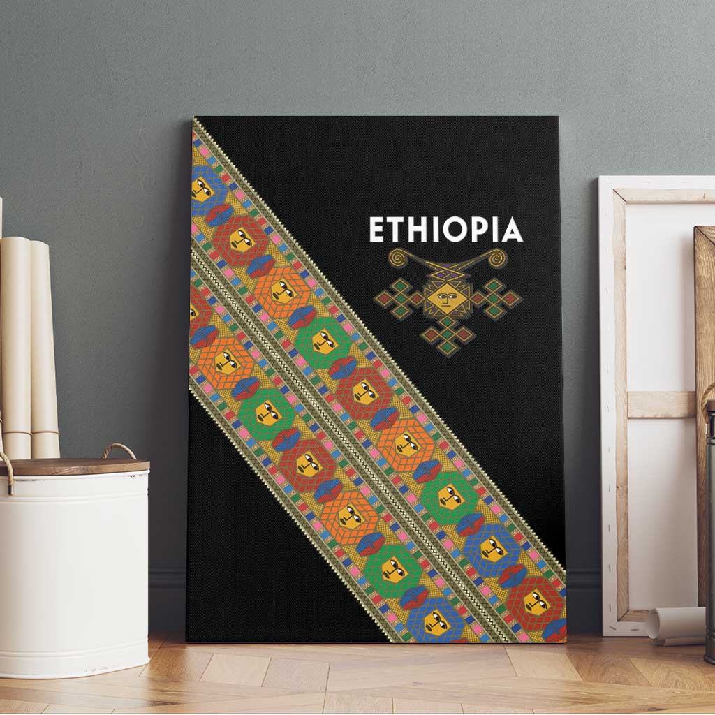 Ethiopia Saba Kemis Canvas Wall Art Sash Style Black Color