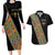 Ethiopia Saba Kemis Couples Matching Long Sleeve Bodycon Dress and Hawaiian Shirt Sash Style Black Color