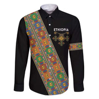 Ethiopia Saba Kemis Family Matching Long Sleeve Bodycon Dress and Hawaiian Shirt Sash Style Black Color