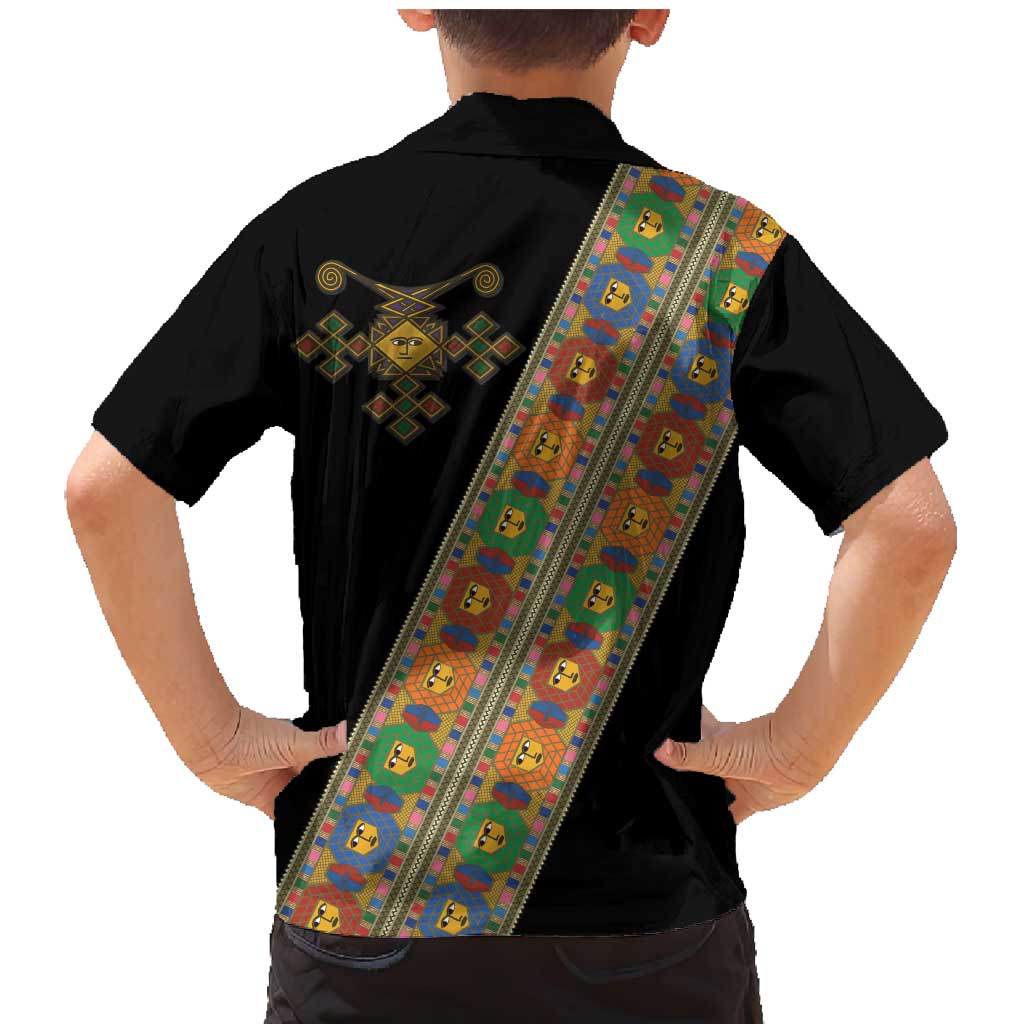 Ethiopia Saba Kemis Family Matching Mermaid Dress and Hawaiian Shirt Sash Style Black Color