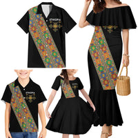 Ethiopia Saba Kemis Family Matching Mermaid Dress and Hawaiian Shirt Sash Style Black Color