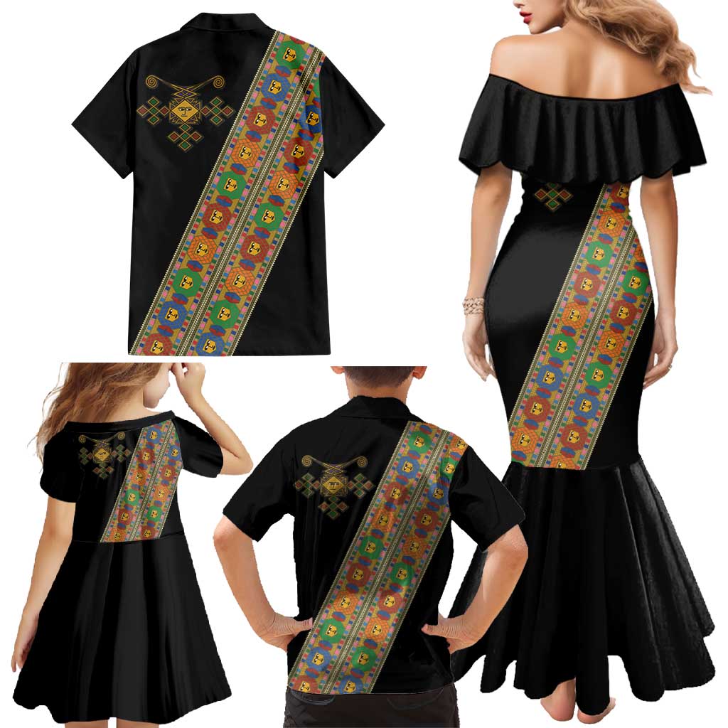 Ethiopia Saba Kemis Family Matching Mermaid Dress and Hawaiian Shirt Sash Style Black Color