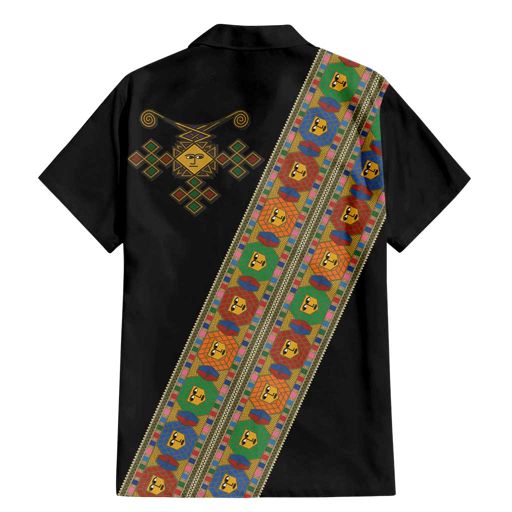 Ethiopia Saba Kemis Family Matching Mermaid Dress and Hawaiian Shirt Sash Style Black Color