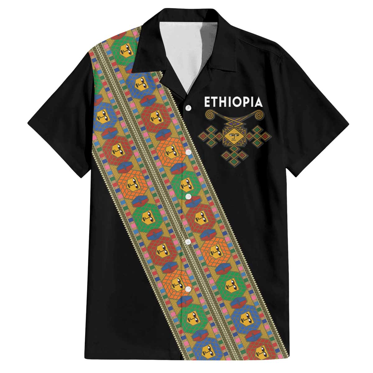 Ethiopia Saba Kemis Family Matching Off The Shoulder Long Sleeve Dress and Hawaiian Shirt Sash Style Black Color