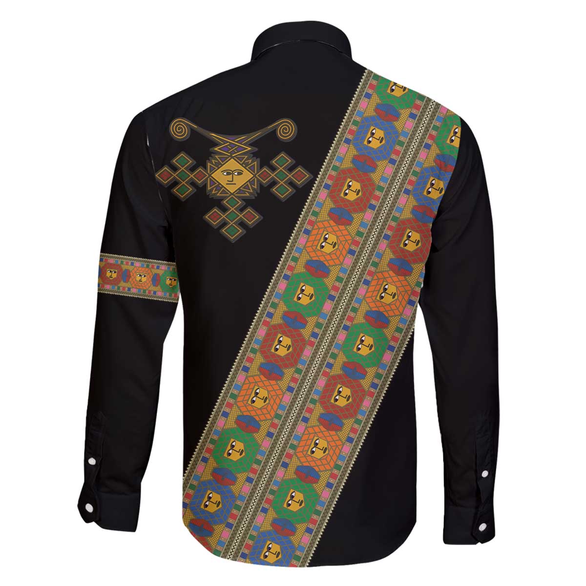 Ethiopia Saba Kemis Family Matching Off The Shoulder Long Sleeve Dress and Hawaiian Shirt Sash Style Black Color