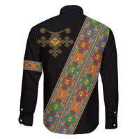 Ethiopia Saba Kemis Family Matching Off The Shoulder Long Sleeve Dress and Hawaiian Shirt Sash Style Black Color