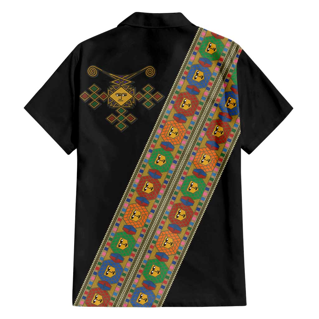 Ethiopia Saba Kemis Family Matching Off Shoulder Maxi Dress and Hawaiian Shirt Sash Style Black Color
