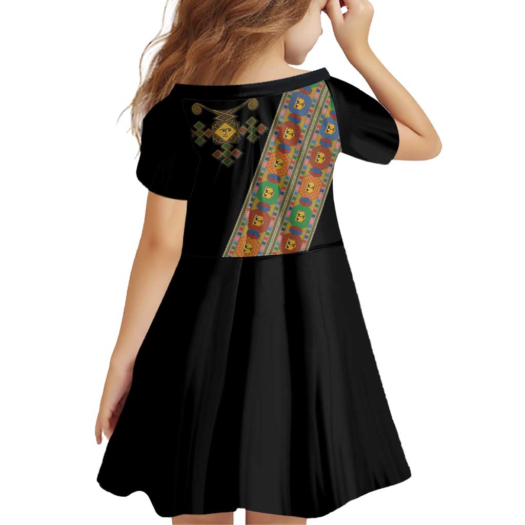 Ethiopia Saba Kemis Family Matching Off Shoulder Short Dress and Hawaiian Shirt Sash Style Black Color