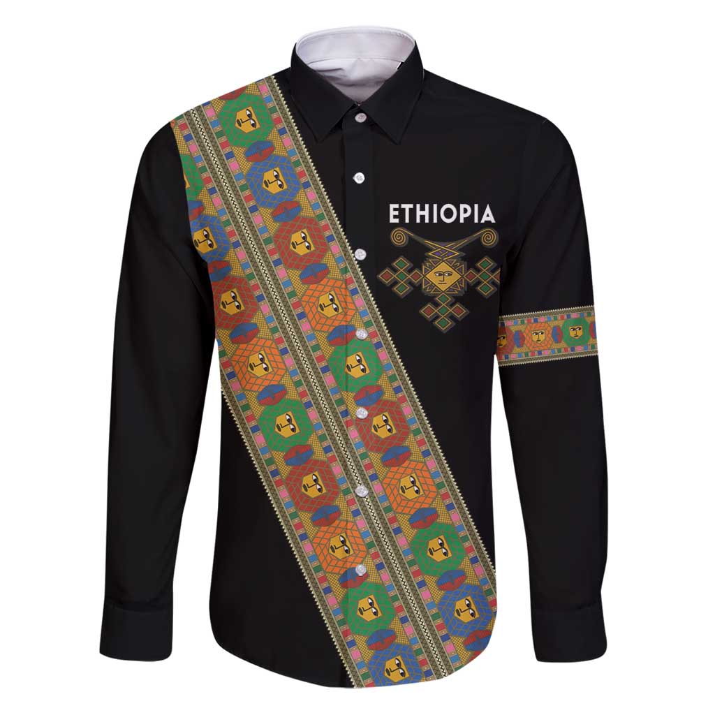 Ethiopia Saba Kemis Family Matching Puletasi and Hawaiian Shirt Sash Style Black Color