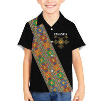 Ethiopia Saba Kemis Family Matching Short Sleeve Bodycon Dress and Hawaiian Shirt Sash Style Black Color