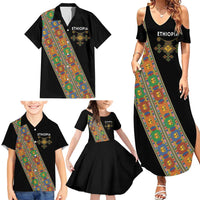 Ethiopia Saba Kemis Family Matching Summer Maxi Dress and Hawaiian Shirt Sash Style Black Color