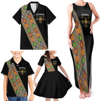 Ethiopia Saba Kemis Family Matching Tank Maxi Dress and Hawaiian Shirt Sash Style Black Color