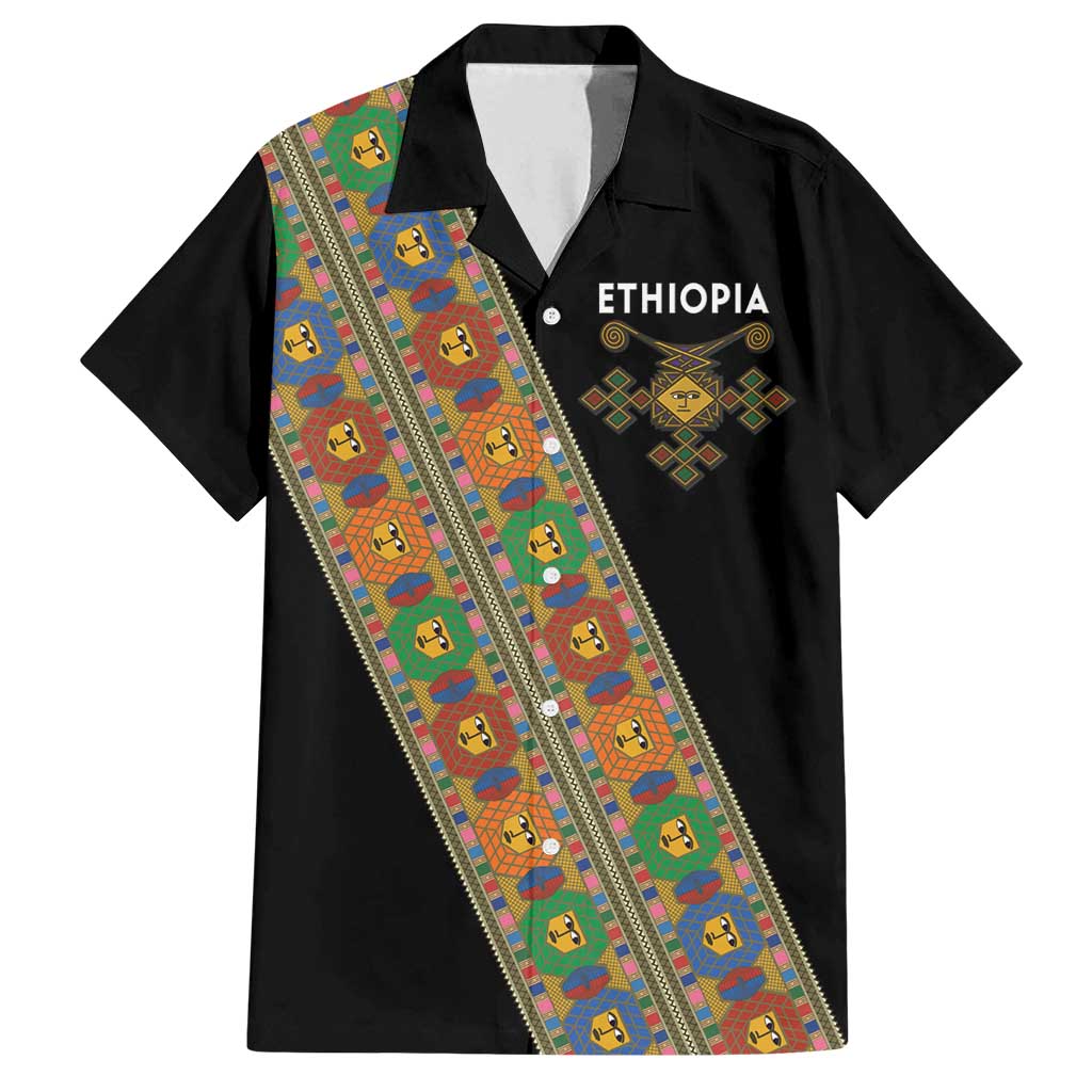 Ethiopia Saba Kemis Family Matching Tank Maxi Dress and Hawaiian Shirt Sash Style Black Color